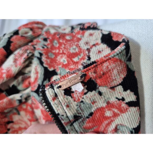 Free People Kapowski Orange Green Floral Printed Corduroy Mini Dress US 4 - Picture 7 of 8